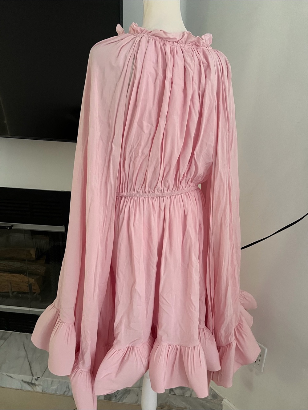 Women's Pink Mini Dress with Ruffle Hem - Picture 4 of 4